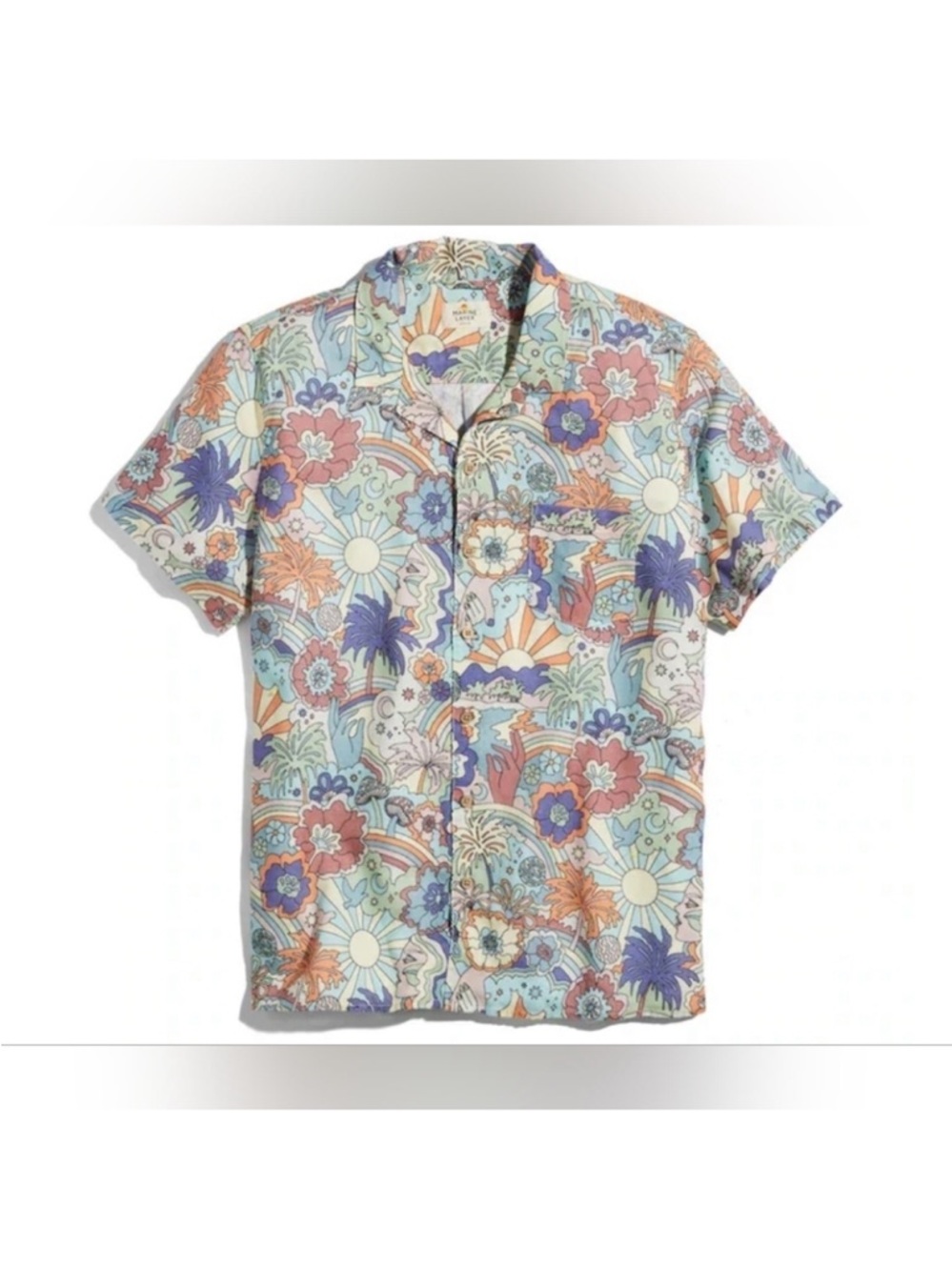 Marine layer Tencel Linen Short Sleeve Resort Button-Up Shirt in Groovy Print
